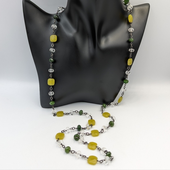 35" Long Necklace Silpada Sterling Silver Olive Green Nephrite Crystal Retired - Picture 2 of 9